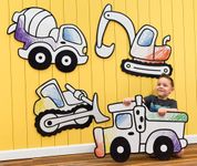 Construction Truck Vehicle 4pc | Color n’ Erase | Play & Décor | Dump Truck, Excavator, Bulldozer, Mixer Truck | Wall Art for Kids Girls Boys Toddler Baby Room Bedroom Nursery Playroom Daycare