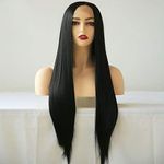 Greenmirr Black Lace Front Wig Long Straight 13 * 4 Lace Synthetic for Women Daily Cosplay Replacement Wig 26in