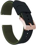 BARTON WATCH BANDS, 18mm Black/Army Green - Elite Silicone Watch Bands - Rose Gold Buckle Quick Release