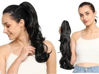 BeatStock Curly Wavy Clutcher Ponytail Hair Extension For Women and Girls in Black Color 24 inch