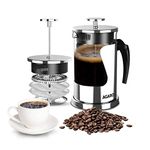 AGARO Crystal French Press Coffee Maker, 600 ML, 4 Level Filtration System, 304 Grade Stainless Steel-Heat Resistant Borosilicate Glass, Silver