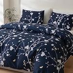 Duvet Cover King, Ultra Soft Microfiber Bed Set, 3 Piece Breathable King Bedding Set with Zipper Closure, Corner Ties, (104x90 Inch, Dark Blue)