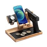 DGWJSU Gifts for Men, Wood Phone Docking Station for Men, Wooden Pistol Rack as Nightstand Organizer for Men, Anniversary Birthday Fathers Day for Him Boyfriend Husband Dad