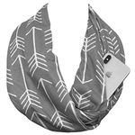 Pop Fashion Arrow Pattern Infinity Scarf for Women - Travel Scarf with Hidden Zipper Pocket - Scarf for All Seasons, Grey, One Size