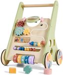 Paisure Baby Push Walker for Babies 10+ Months, Wooden Baby Walker Push Toy, Montessori Activity Walker with Wheels, Walking Toys for 1 Year Old Girl Boy Activity Center, Sit to Stand Walker