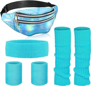 80s Women Neon Leg Warmers Set Holographic Fanny Pack Knit Leg Warmers Headband Wristbands for Yoga Running Hiking(Blue)