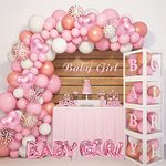 Baby Shower Decorations for Girl Balloon Garland Arch Pink Kit Girl Baby Shower Decorations Baby Boxes with Letters (A-Z+Baby) for Baby Shower Girl Birthday Gender Reveal Party Supplies