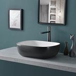 bathivy Rectangular Vessel Sink, 19'' x 15.5'' Matte Gray and White Rectangular Bathroom Sink, Modern Rectangular Porcelain Ceramic Above Counter Vessel Sink