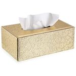 BTSKY PU Leather Tissue Box Holder, Household Rectangular Facial Tissue Box Cover Napkin Holder Paper Case Dispenser for Home Office Car Countertop(Gold)