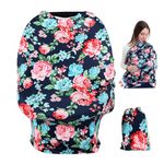 TUOKING Multi Colorful Patterned Nursing Cover Multi-Use Baby Car Seat Cover (Flowers-Navy Blue)