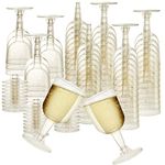 Coloch 50 Pack 5 Oz Plastic Wine Glasses, Gold Glitter Disposable Wine Cups with Stem, Plastic Goblet Party, Wedding, Birthdays, Champagne