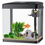 Craftsboys 15L Fish Tank with Filter and Light, Rectangular Aquarium Tank with LED Light, Tray Filter System, Curved Glass Front (Black Tank)