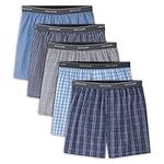 Fruit of the Loom Men's 5 Pack Exposed Waistband Assorted, Blues Boxer, Size Large