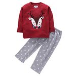 NITE FLITE Girls and Boys Unisex Reindeer Print 100% Cotton Nightwear | Top and Pyjama Set (Red,4)