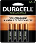 Duracell Rechargeable AA Batteries, 4 Count Pack, Double A Battery for Long-lasting Power, All-Purpose Pre-Charged Battery for Household and Business Devices