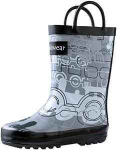 OAKI Kids Rubber Rain Boots with Easy-On Handles, Trains, 9T US Toddler