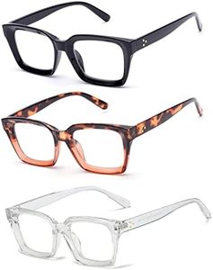 Retro Style Square Reading Glass Big Eyeglass Frames Large lens 50mm (3 PACK （Black&Leopard&Transparent), 2.00)