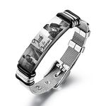 Kaululu Personalised Bracelets with Photo Engraved Name for Mens Womens ID Customised Stainless Steel Wristband Bracelets Jewellry Birthday Gift for Boyfriends Father BFF Best Friends Silver