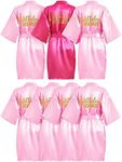 7 Pcs Birthday Squad Robes Birthday Princess Robe Party Robes Flower Slumber Robes Satin Silk Robe for Girls Party Supplies, Rose Red, Pink, 8