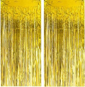 Metallic Tinsel Curtains Gold 2 Packs 3 ft x 8.2 ft Foil Fringe Curtains for Photo Backdrop Door Wall Hanging Party Offiice Decoration (Gold)