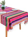 BOXAN 59 x 84 Inch Mexican Blanket Striped Tablecloth for Festive Mexican Fiesta Wedding Party Decorations, Chic Square Natural Cotton Serape Blanket Dining Table Cloth Cinco De Mayo Gifts for Mom