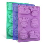 3 Pack Silicone Molds, SENHAI Soap Making Molds Chocolate Trays Cake Baking Pans, with Shape of Snowman Reindeer Sleigh, 6 Cavities - Purple, Blue, Green