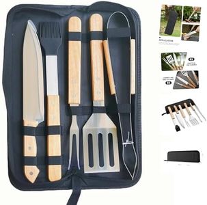 Multifunctional BBQ Grill Tool Set/Barbecue, 5 Pieces with Carry Bag, Stainless Steel Spatula Kit for Outdoor Grilling,Gift for Men Husband,for Camping, Picnic and Party,for Cooking and Kitchen