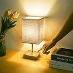 Touch Control Table Lamp, 3-Way Dimmable Bedside Lamps Nightstand Lamps with Flaxen Fabric Shade for Bedroom Living Room,LED Bulb Included