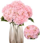 Kimura's Cabin 5pcs 21" Real Touch Hydrangeas Fake Pink Flowers Full Latex Artificial Hydrangea Flowers Stems for Home Table Centerpieces Wedding Party Decoration