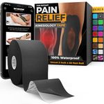 Kinesiology Tape-Incredible Support for Athletic Sports and Recovery + Free Taping Guide-Uncut 2 inch 32 feet Roll (Midnight Black + Free Taping Guide, Pack of 1)