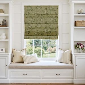 TWOPAGES Cordless Vintage Floral Print Roman Shades Linen Textured Roman Blinds for Windows, Custom Made Room Darkening Light Filtering Roman Window Shades Washable, Ivy Brown, 1 Piece