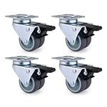 4-Pack of 2-inch Flat Double-Row Swivel casters with Brakes, Rubber Silent Furniture, Electric Industrial Vehicle, Heavy-Duty wear-Resistant