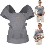 CUBY Baby Wrap Carriers from Newborn, Knitwear Zipper Ergonomic Easy Carrier Adjustable Head Neck Support Kangaroo Front Backpack with Head Cover Toddler Baby Carrier Use Up to 35LBS