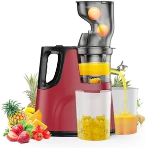 Cold Press Juicer Machine - Easy to Clean Slow Masticating Juicer for Vegetables and Fruits, High Juice Yield with Low 60dB Noise, Capable of Making Fruit Smoothies, Red