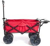 Mac Sports Heavy Duty Collapsible Folding All Terrain Utility Beach Wagon Cart with Table (Red/Black)