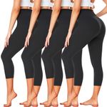 FULLSOFT 4 Pack Capri Leggings for Women - High Waisted Tummy Control Black Workout Yoga Pants for Summer,Sports (4 Pack Capri Black,Black,Black,Small-Medium)