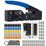 TAIWAIN CAT5 CAT6 Ethernet Crimping Tool Set Kit for RJ45 Crimper, Professional Maintenance LAN Cable Wire Stripper Tester Network Repair Cutter(Blue)