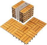 Idzo Set of 10 Premium Teak Deck Tiles, Distinctive Teak Wood Flooring with Innate Oil That Can Withstand Water & Weather Elements, 3 Seconds Snap-Lock Teak Shower Tile with Stable Mesh Base, 12 Slats