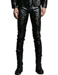 Idopy Men`s Rock Punk Patchwork Leather Pants 32 Black