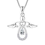 FJ Necklaces for Women Guardian Angel Necklace Pendant 925 Sterling Silver April Birthstone Cubic Zirconia Necklace Jewellery Gifts for Women Girls