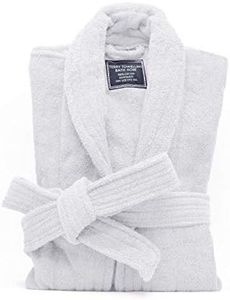 All-Cotton Bathrobe Thick Plush Cloth Housecoat Terry Toweling, Sweat Steaming Clothes Comfortable & Warm, White, Medium