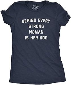 Womens Behind Every Strong Woman Is Her Dog Tshirt Funny Pet Puppy Animal Lover Novelty Tee (Heather Navy) - 3XL