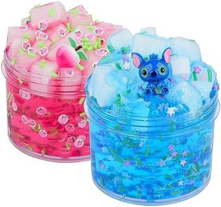 2 Pack Jelly Cube Crunchy Slime Kit, Blue and Pink Clear Crunchy Slime, Super Soft Crystal Slime Toy, for Kids Party Favors and School Education, Stress Relief Toy for Girls and Boys