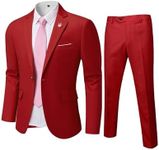 YND Men's Slim Fit 2 Piece Suit, One Button Jacket Pants Set with Tie, Solid Party Wedding Dress Blazer, Tux Trousers, Red