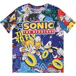 SEGA Boys Sonic The Hedgehog Shirt - Featuring Sonic, Tails, and Knuckles - The Hedgehog Trio - Official T-Shirt, White, 10/12