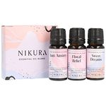 Nikura | De-Stress Essential Oil Blends Set - Floral Relief & Sweet Dreams | for Aromatherapy, Soap and Candle Making, Sleep, Diffusers for Home, Vegan, 100% Pure and Natural