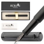 SCRIVI PENS - Black Fountain Pen | Fine Nib | Fountain Pens Set Luxury Refillable Fountain Pen with Ink Cartridges | Best Fountain Pens for Smooth Writing, Sketching and Calligraphy