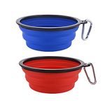 Large Collapsible Dog Bowls, 34oz Travel Water Food Bowls Portable Foldable Collapse Dishes with Carabiner Clip, 2 Pack (Blue + Red)