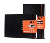 MENORAH - Artist Sketchbook-A7-180gsm - Drawing Notebook, Handmade Hard Bound Notebook -100 Pages / 50 Sheets - Pack of 2 (Landscape & Portrait) - Black