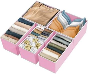 SimpleHouseware Foldable Storage Basket Box Closet Dresser Drawer Divider Bins Organizer for Clothes,Underwears, Bras, Set of 6, Pink